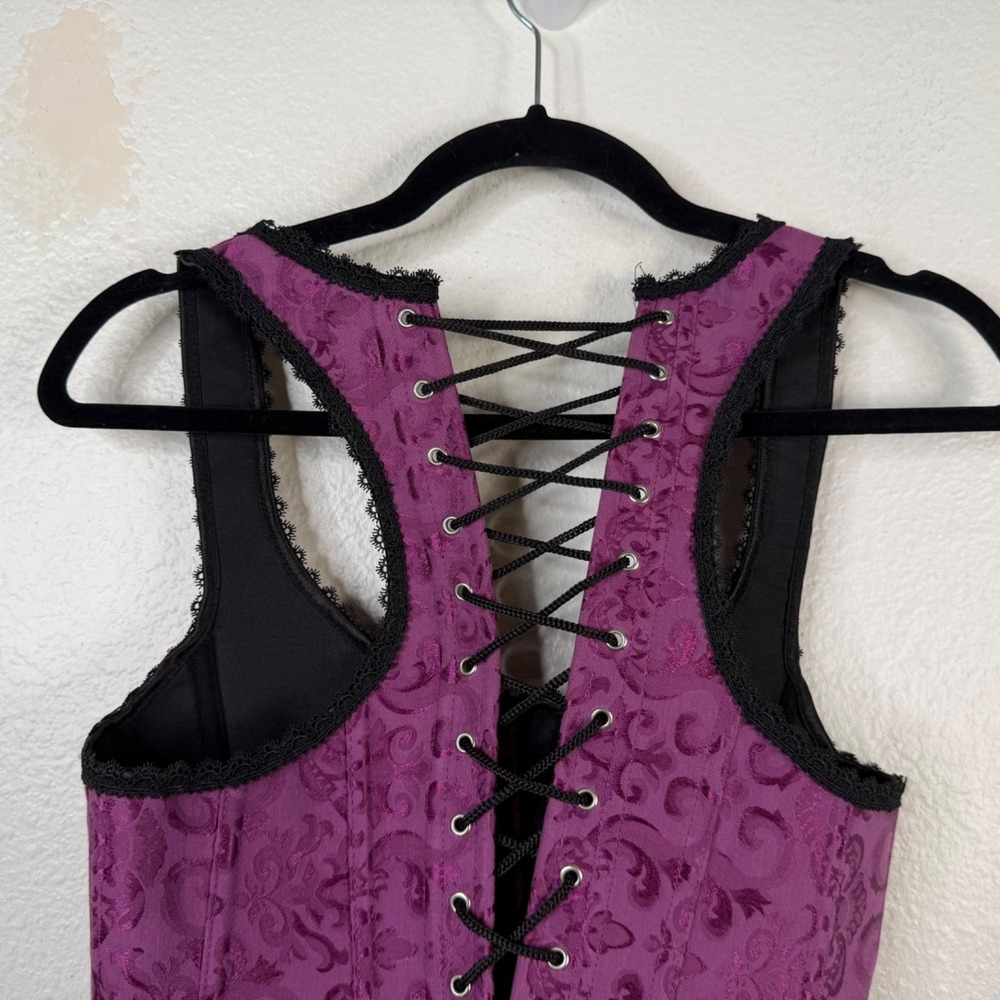 iCollection Corset Purple Sz 34 Jacquard Lace Up Gothic Renaissance  Steampunk - Picture 7 of 10